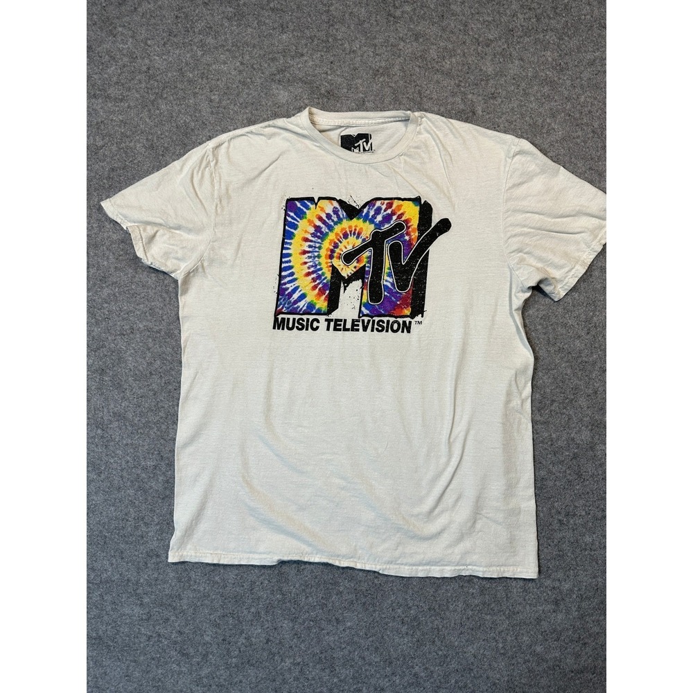 MTV Music Television Tie Dye Logo Graphic T-Shirt White Mens Large 2018 Viacom